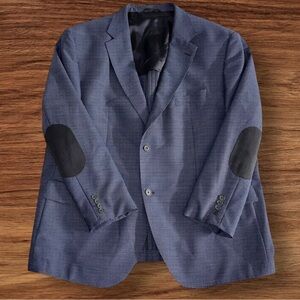 Hugo Boss | Men’s Navy Blue Virgin Wool Jaye Elbow Patch Sport Coat Blazer ~ 54R